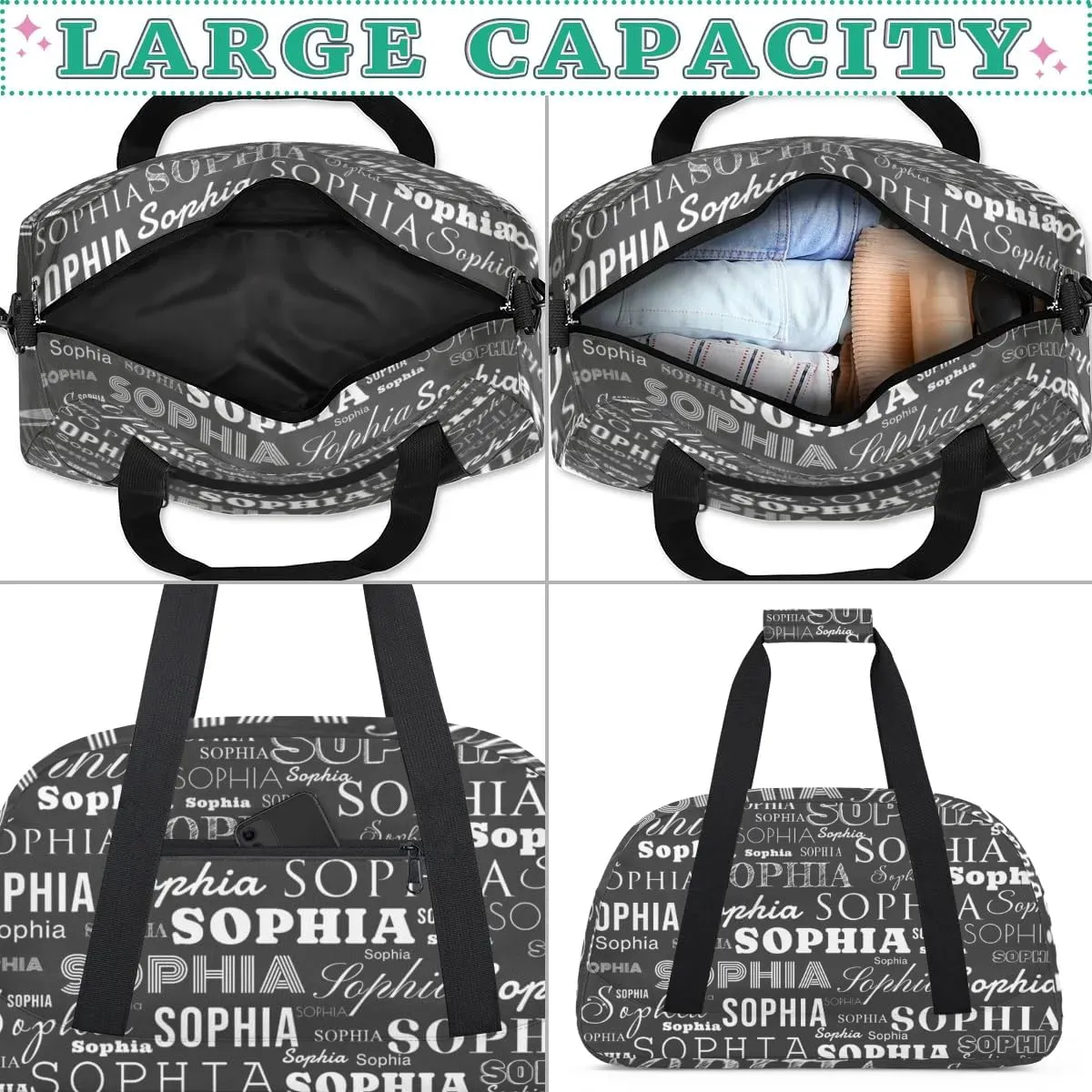 Personalized Duffel Bag Custom Dance Bag for Girls Customized Kids Gymnastics Creative Name Ballet Bag Overnighter Travel Carry on Tote Sport for Boys Backpack White Black