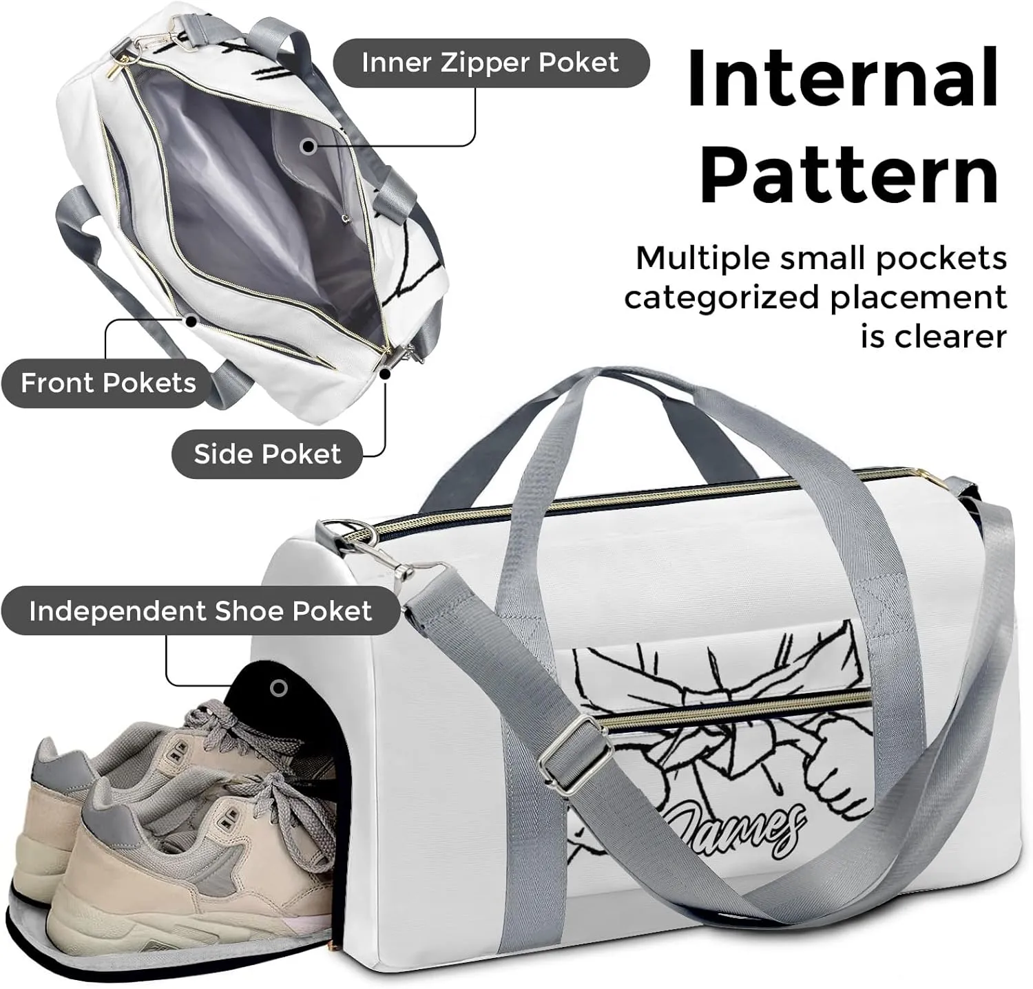 Personalized Duffel bag for Kids, Custom Small Duffle Gym Bag with Name, Sports Workout Travel Bag with Shoes Compartment, Weekender Bag, Sleepover Bag, jiujitsu, martial arts, taekwondo