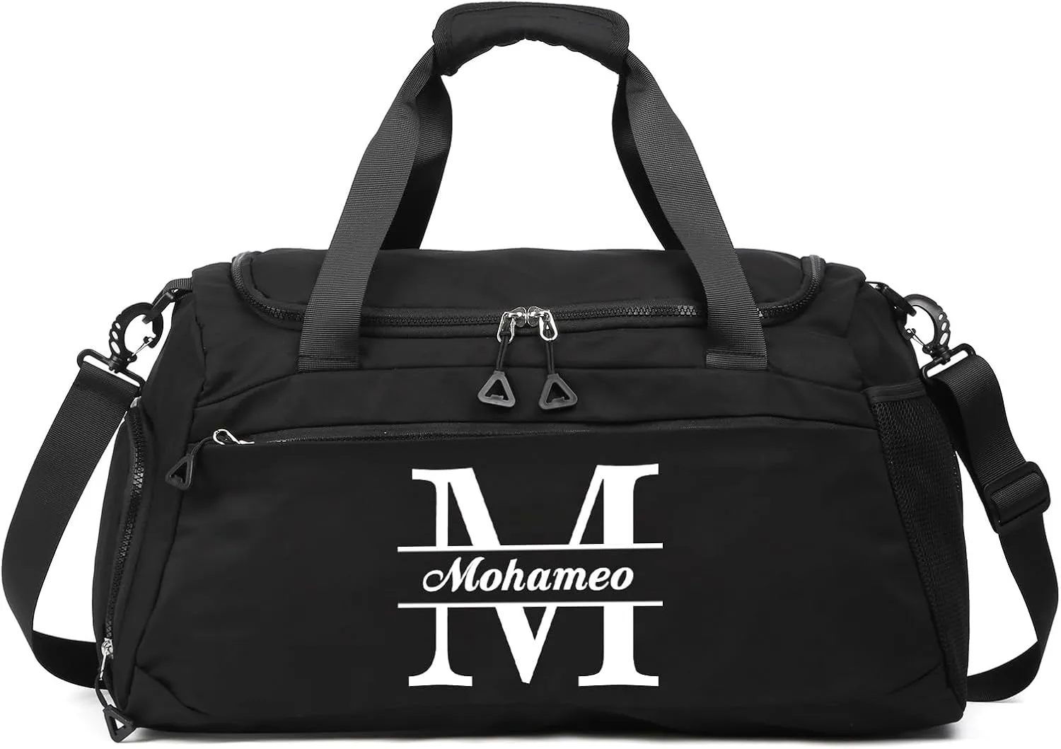 Personalized Duffel Bag with Name, Travel Duffel with Wet Pocket & Shoe Compartment, Sport Gym Bags for Women/Men, Overnight Bag for Traveling and Sports Enthusiasts (Style 1-Black)