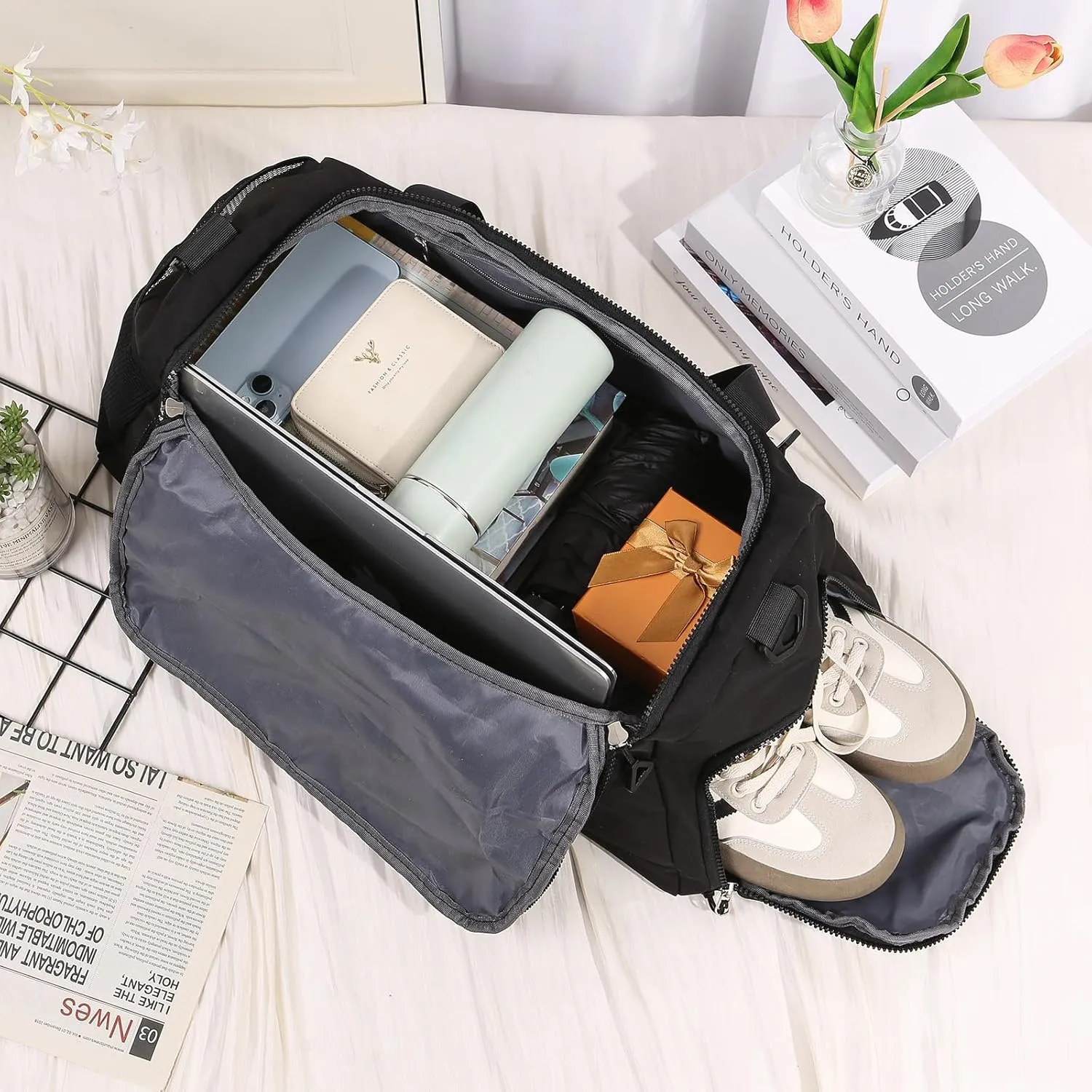 Personalized Duffel Bag with Name, Travel Duffel with Wet Pocket & Shoe Compartment, Sport Gym Bags for Women/Men, Overnight Bag for Traveling and Sports Enthusiasts (Style 1-Black)