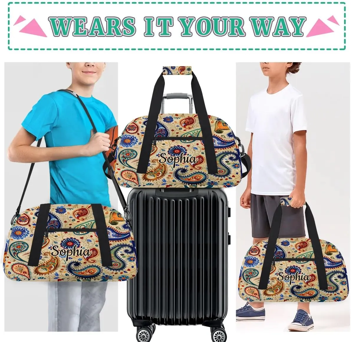 Personalized Duffel Bags for Kids Custom Gym Bag for Boys Girls Travel Tote Luggage Bags Colorful
