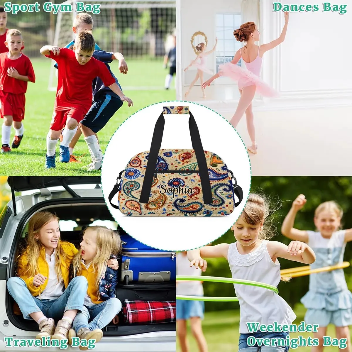 Personalized Duffel Bags for Kids Custom Gym Bag for Boys Girls Travel Tote Luggage Bags Colorful