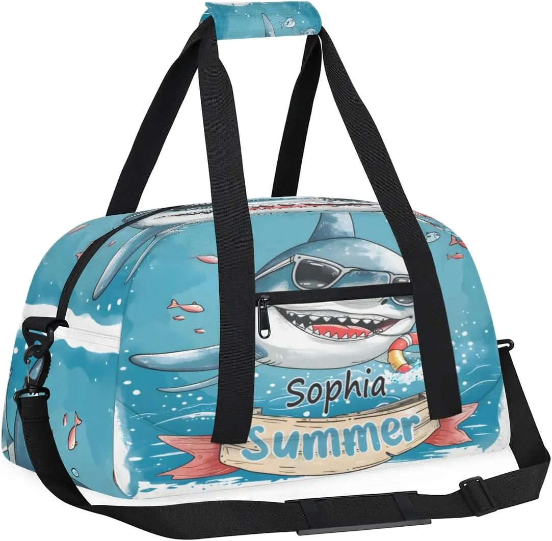 Personalized Duffel Bags for Kids Gym Bag with Name Small Dance Bag for Girls Luggage Bags for Boys Shark