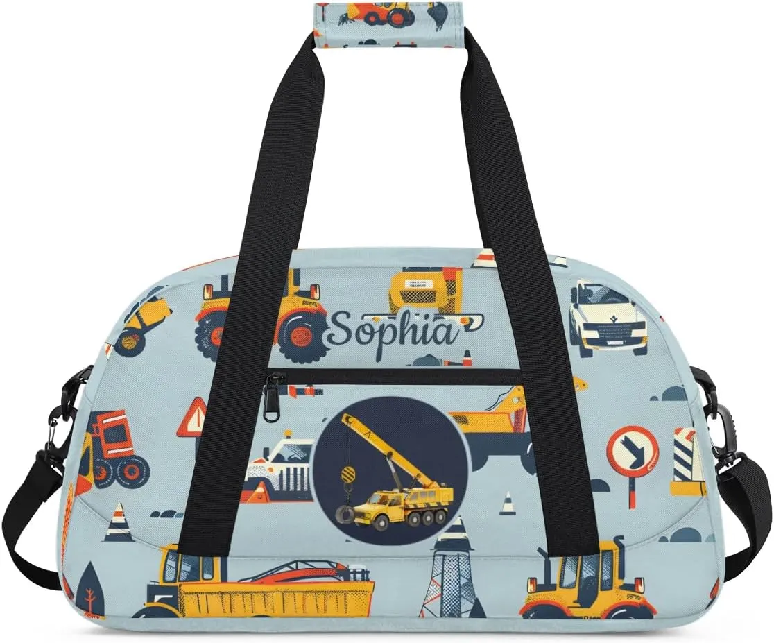 Personalized Duffel Bags for Kids Gym Bag with Name Small Kids Duffel Bag Boys Luggage Bags Engineering Vehicle Cars