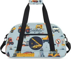 Personalized Duffel Bags for Kids Gym Bag with Name Small Kids Duffel Bag Boys Luggage Bags Engineering Vehicle Cars