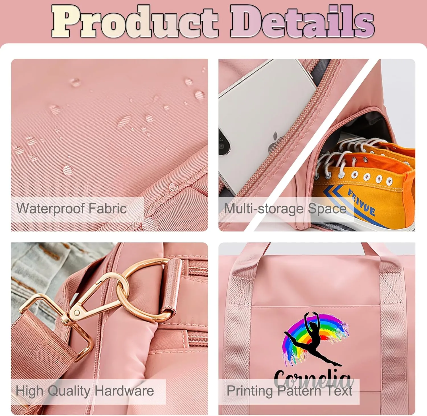 Personalized Duffle Bag Printed Photo Name Custom Dry Wet Separated Sport Gym Bags with Pockets & Shoe Customized Dance Cheer Ballet Team Travel Bags Gift for Women Girls
