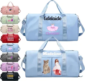Personalized Duffle Bag Printed Photo Name Custom Dry Wet Separated Sport Gym Bags with Pockets & Shoe Customized Dance Cheer Ballet Team Travel Bags Gift for Women Girls