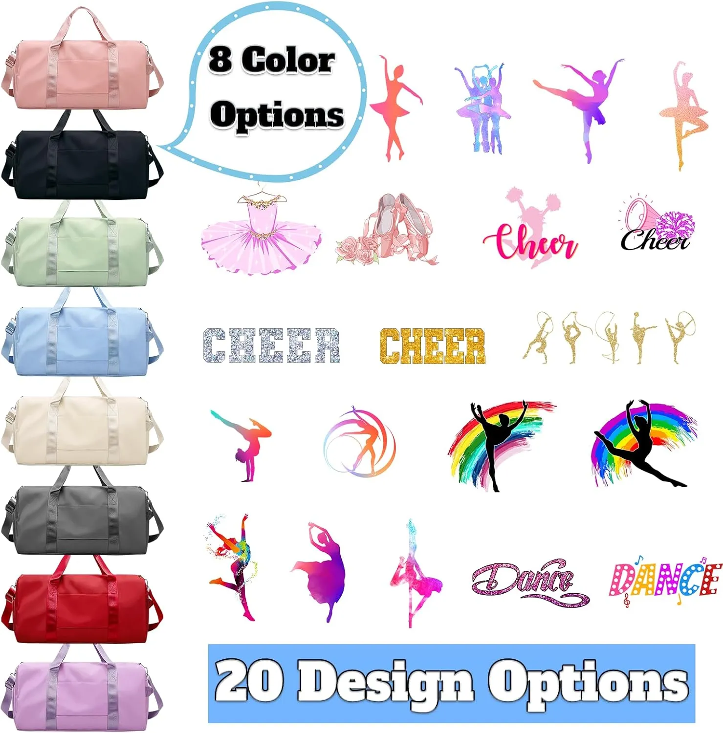Personalized Duffle Bag Printed Photo Name Custom Dry Wet Separated Sport Gym Bags with Pockets & Shoe Customized Dance Cheer Ballet Team Travel Bags Gift for Women Girls