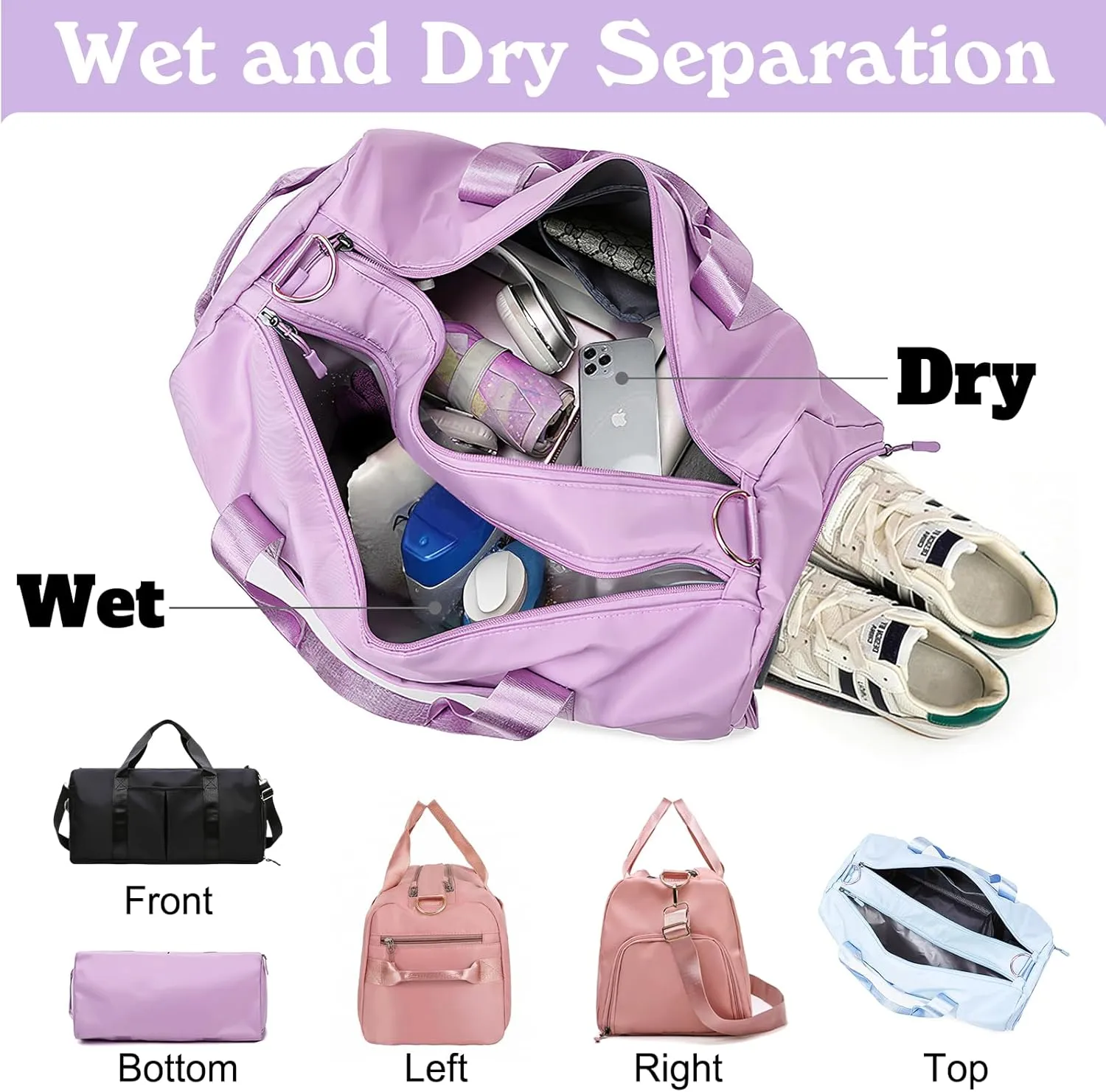 Personalized Duffle Bag Printed Photo Name Custom Dry Wet Separated Sport Gym Bags with Pockets & Shoe Customized Dance Cheer Ballet Team Travel Bags Gift for Women Girls