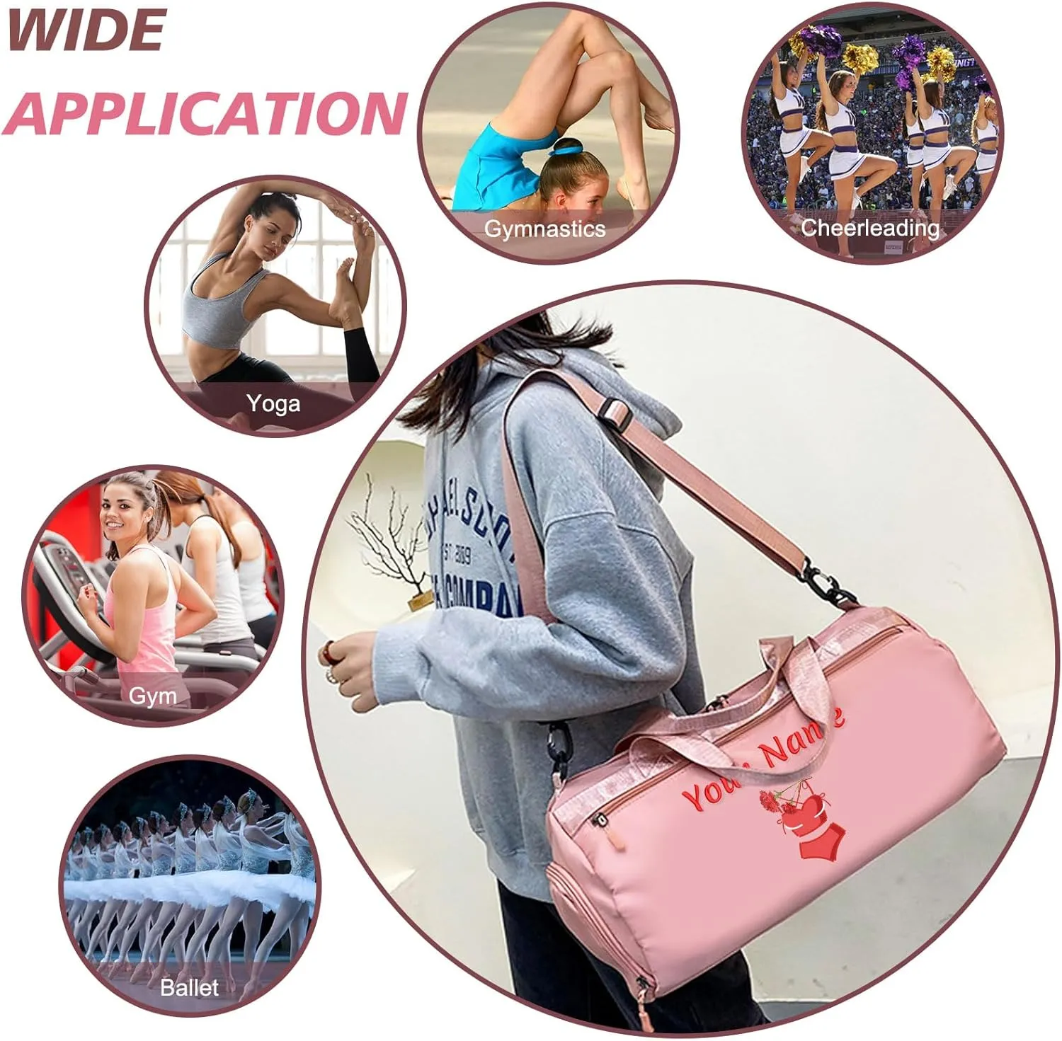 Personalized Duffle Bag with Name Photo, Custom Duffle Gym Bags with Wet Dry Pockets & Shoe for Dance Sport Travel, Personalized Gym Bag for Women Men