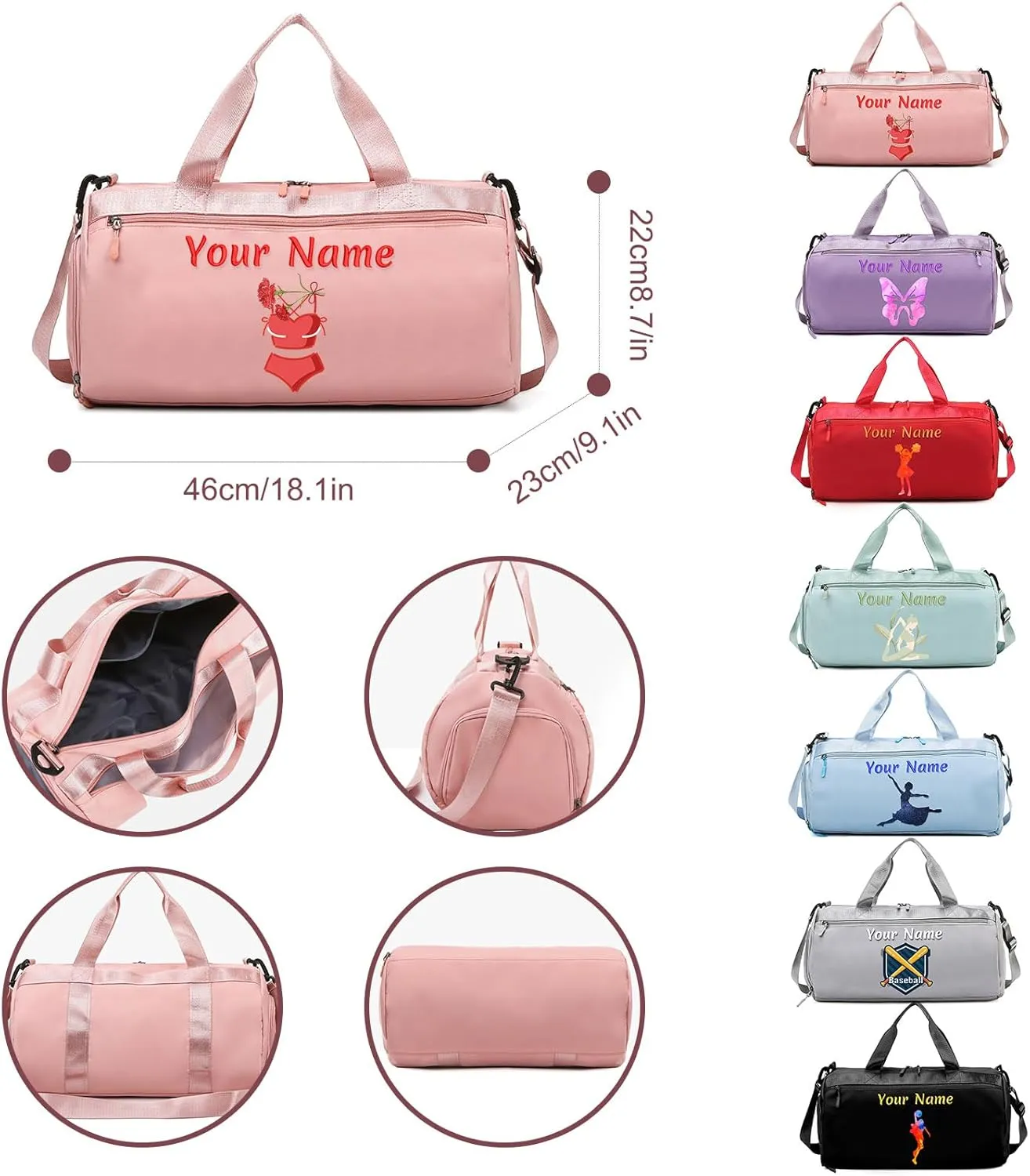 Personalized Duffle Bag with Name Photo, Custom Duffle Gym Bags with Wet Dry Pockets & Shoe for Dance Sport Travel, Personalized Gym Bag for Women Men