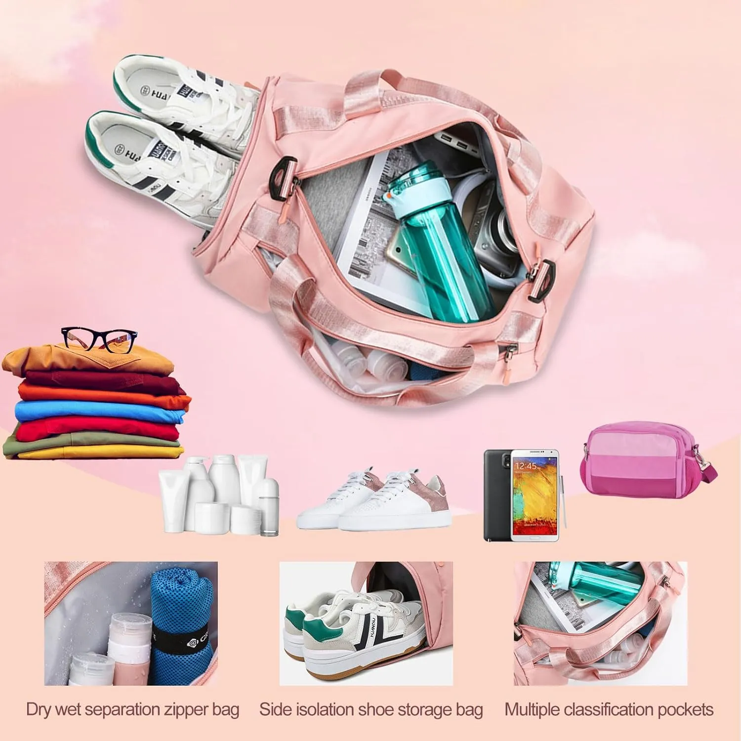Personalized Duffle Bag with Name Photo, Custom Duffle Gym Bags with Wet Dry Pockets & Shoe for Dance Sport Travel, Personalized Gym Bag for Women Men