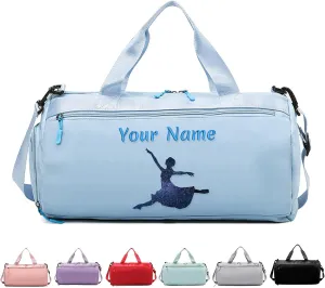 Personalized Embroidered Name Duffel Bag, Custom Athletic Tote for Men and Women, Weekend Camping Holdall with Wet and Dry Pockets and Shoulder Straps for Dance Lovers