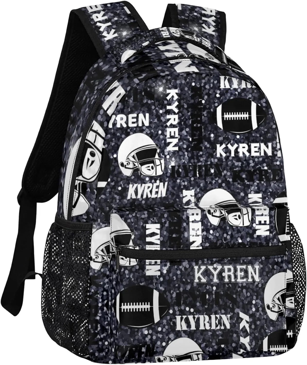 Personalized Football Backpack for Men Women, Custom Sports Bag Backpack with Name, Laptop Backpacks Daypack for Travel Camping, Dark Glitter