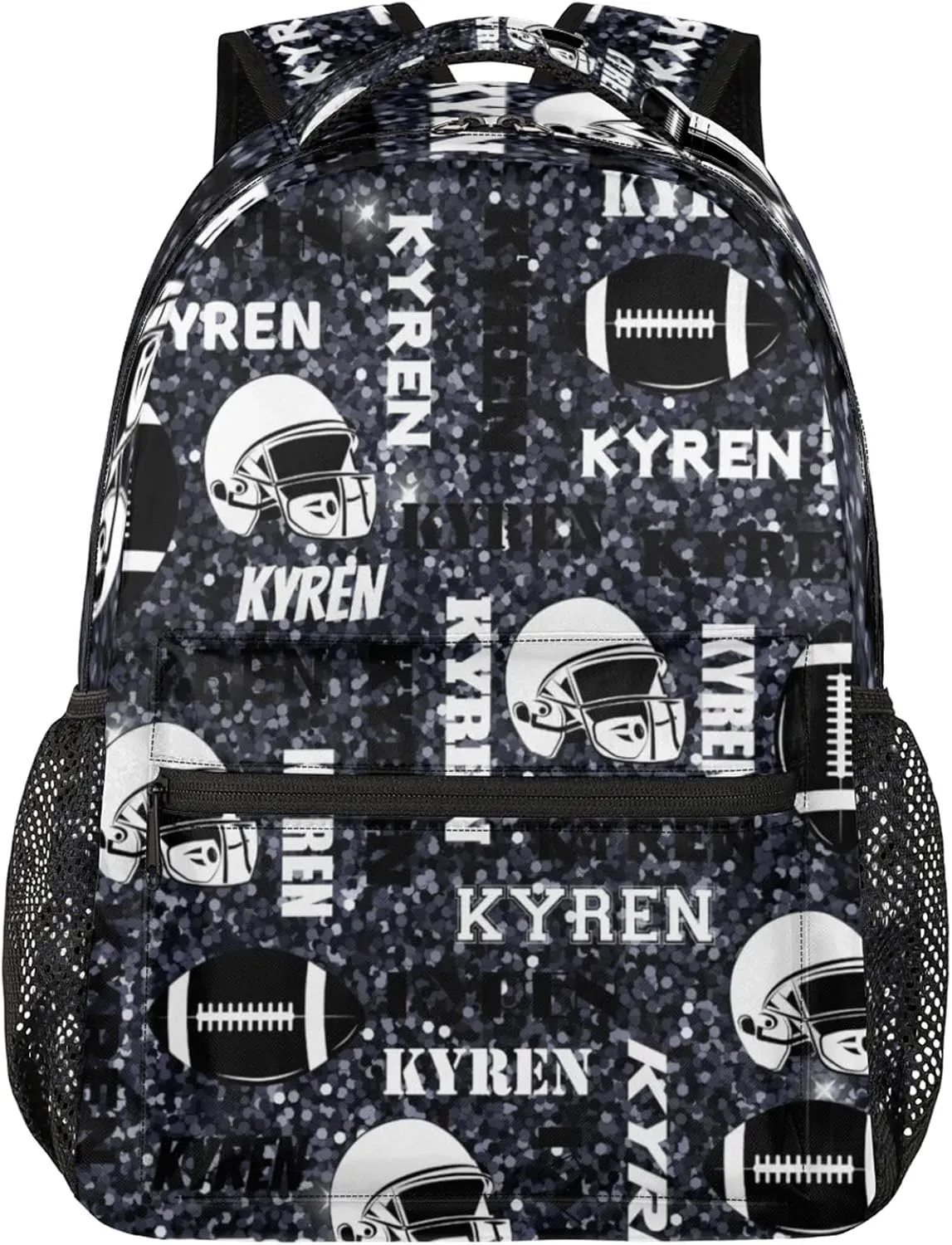 Personalized Football Backpack for Men Women, Custom Sports Bag Backpack with Name, Laptop Backpacks Daypack for Travel Camping, Dark Glitter