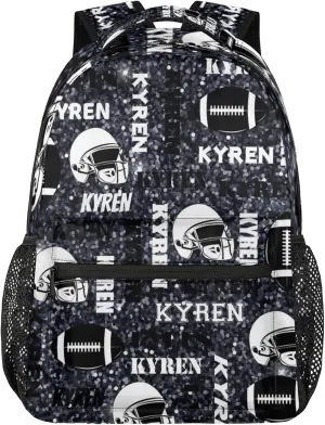 Personalized Football Backpack for Men Women, Custom Sports Bag Backpack with Name, Laptop Backpacks Daypack for Travel Camping, Dark Glitter