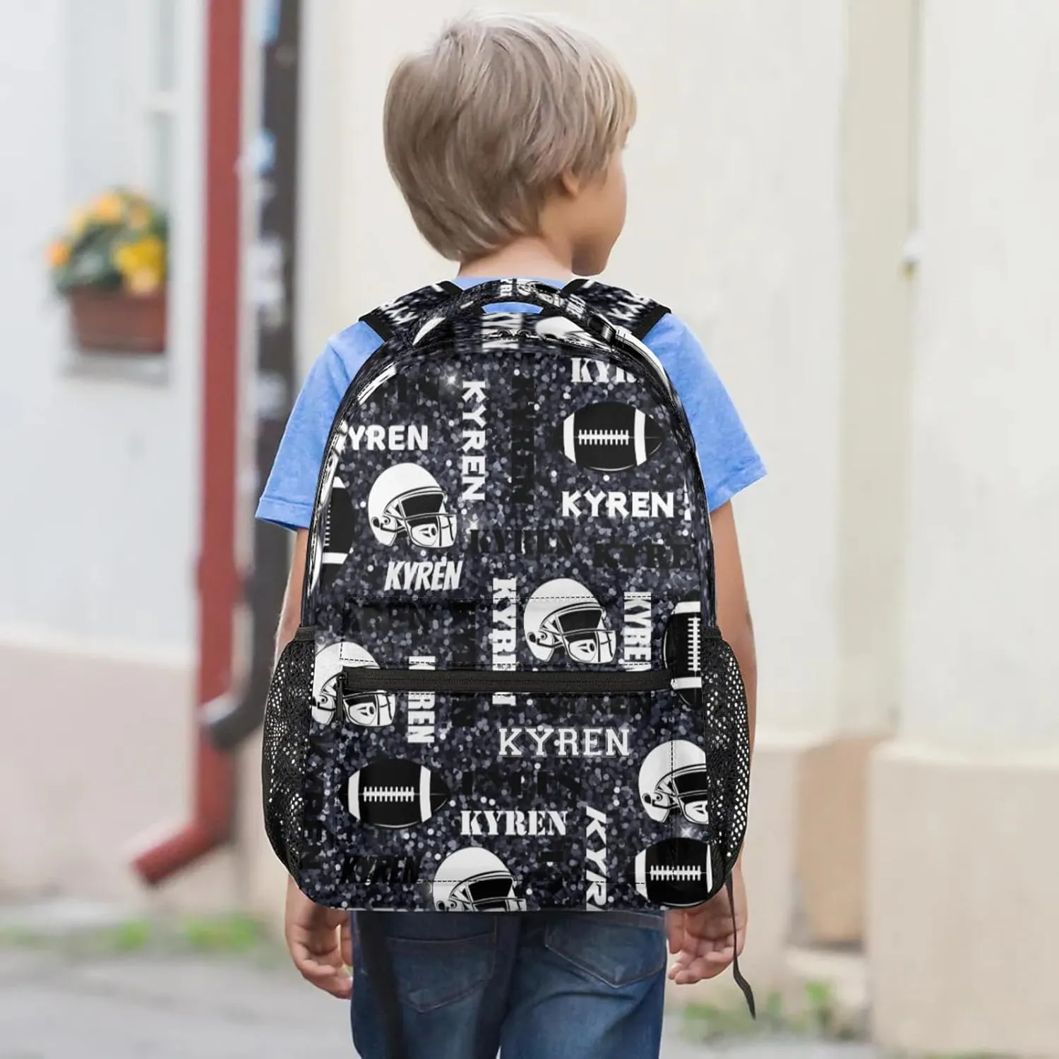 Personalized Football Backpack for Men Women, Custom Sports Bag Backpack with Name, Laptop Backpacks Daypack for Travel Camping, Dark Glitter