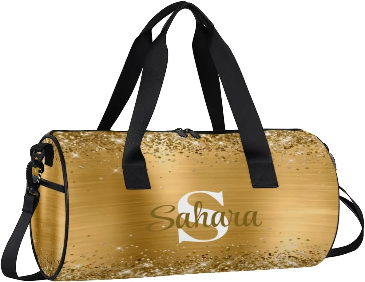 Personalized Glitter Dance Bag Duffle Bag for Girl, Custom Gymnastics Cheerleader Bag Travel Bag Sport Gym Bag Weekender Bags with Adjustable Glittery Gold Foil