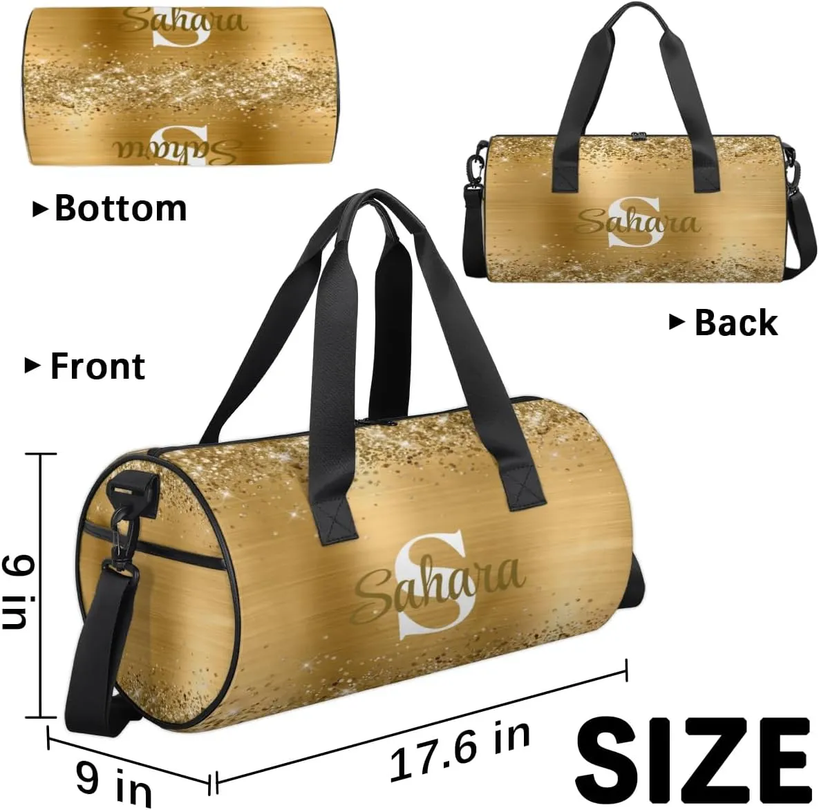 Personalized Glitter Dance Bag Duffle Bag for Girl, Custom Gymnastics Cheerleader Bag Travel Bag Sport Gym Bag Weekender Bags with Adjustable Glittery Gold Foil
