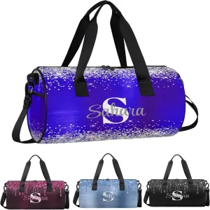 Personalized Glitter Dance Bag Duffle Bag for Girl, Custom Gymnastics Cheerleader Bag Travel Bag Sport Gym Bag Weekender Bags with Adjustable Silver Glitter Blue