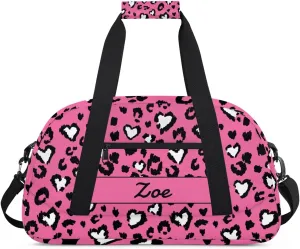 Personalized Gym Bag Duffel Bag for Girls, Custom Cheerleader Bag Overnight Bags for Travel Weekender Practice Gymnastics Leopard Pink