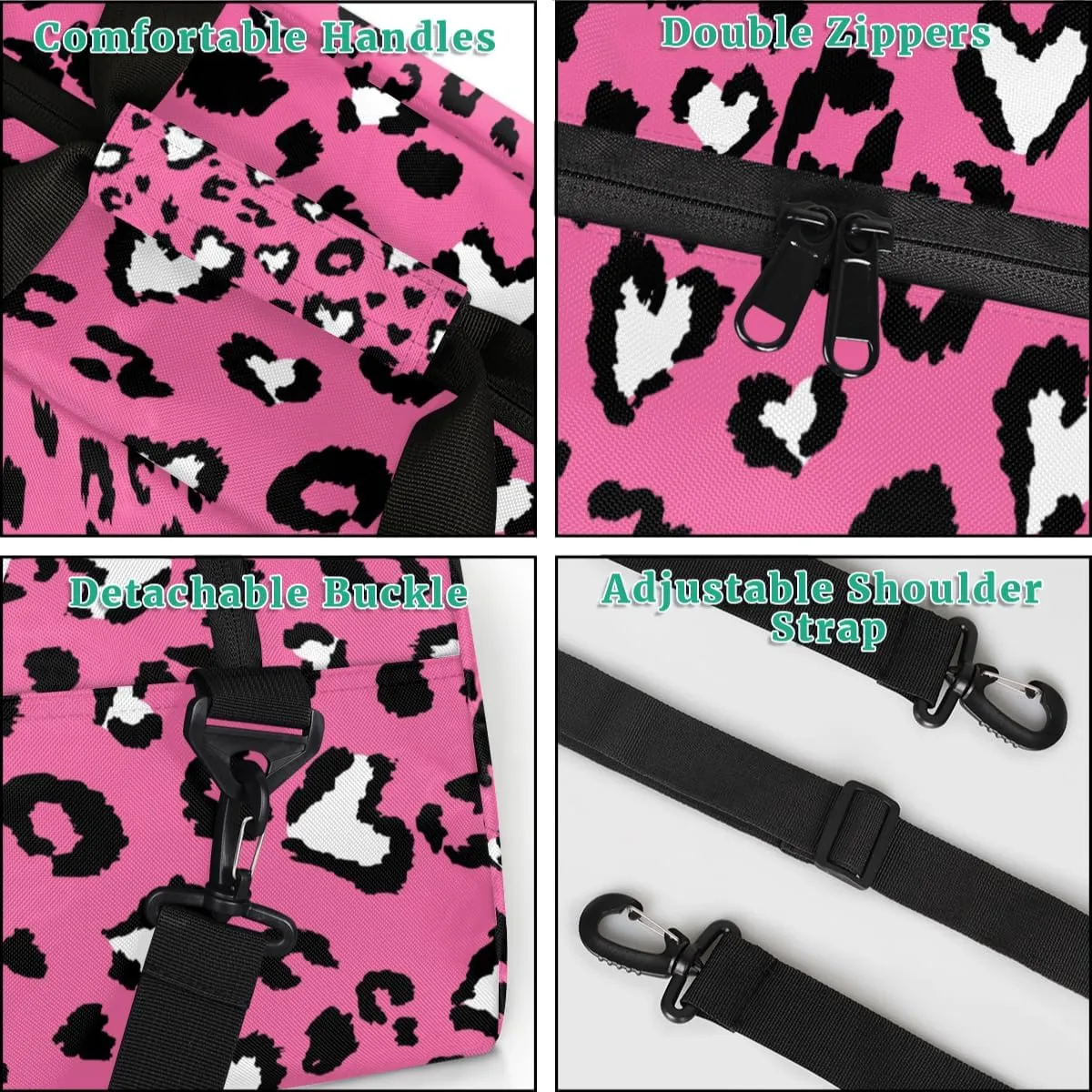 Personalized Gym Bag Duffel Bag for Girls, Custom Cheerleader Bag Overnight Bags for Travel Weekender Practice Gymnastics Leopard Pink
