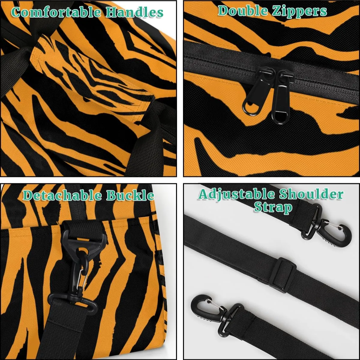 Personalized Gym Bag Duffel Bag for Girls, Custom Cheerleader Bag Overnight Bags for Travel Weekender Practice Gymnastics Yellow Tiger Print