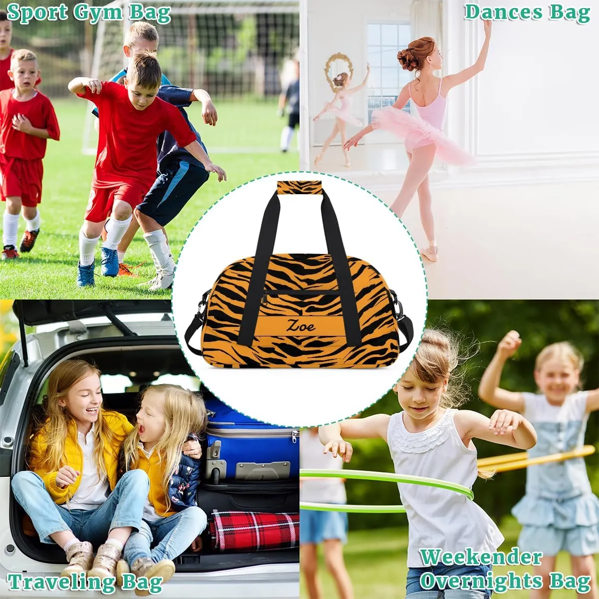 Personalized Gym Bag Duffel Bag for Girls, Custom Cheerleader Bag Overnight Bags for Travel Weekender Practice Gymnastics Yellow Tiger Print