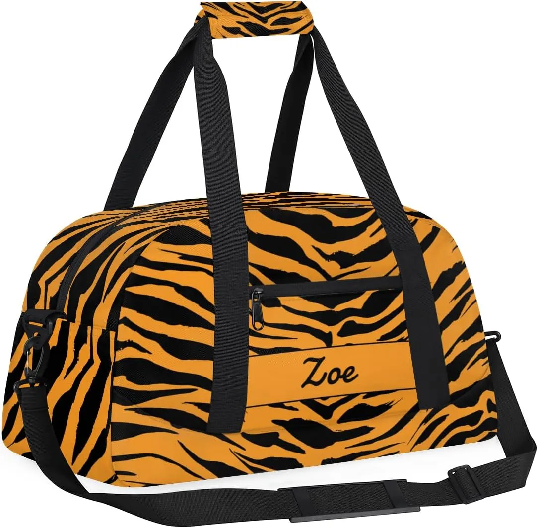 Personalized Gym Bag Duffel Bag for Girls, Custom Cheerleader Bag Overnight Bags for Travel Weekender Practice Gymnastics Yellow Tiger Print