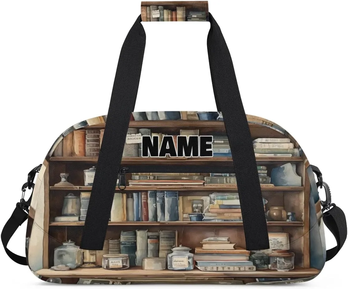 Personalized Gym Dance Bag with Name, Education Book Shelf Experiment Vintage Custom Cheerleading Duffel Bag Travel Weekender Overnight Carry On Sleepover Bag
