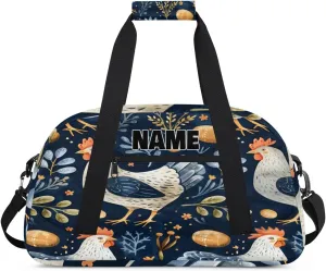 Personalized Gym Dance Bag with Name, Watercolor Blue Eggs Hen Botanical Leaf Custom Cheerleading Duffel Bag Travel Weekender Overnight Carry On Sleepover Bag