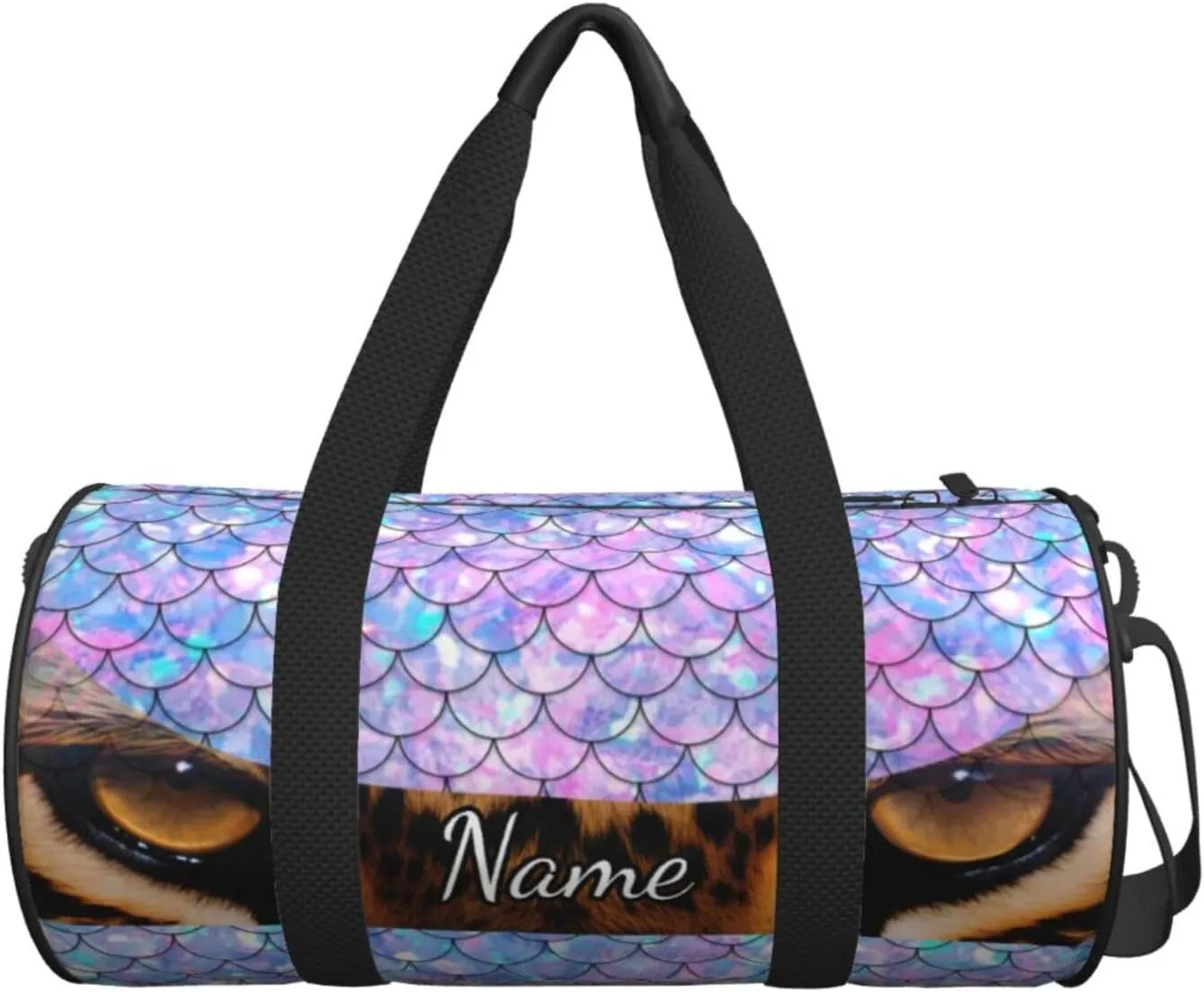 Personalized Gym Duffle Bag for Men,Custom Sports Tote Bag with Name for Women Weekender Carry On Personal Item,17in Mermaid Scale Leopard Eyes Duffel Bag for Travel Overnight Fitness Dance