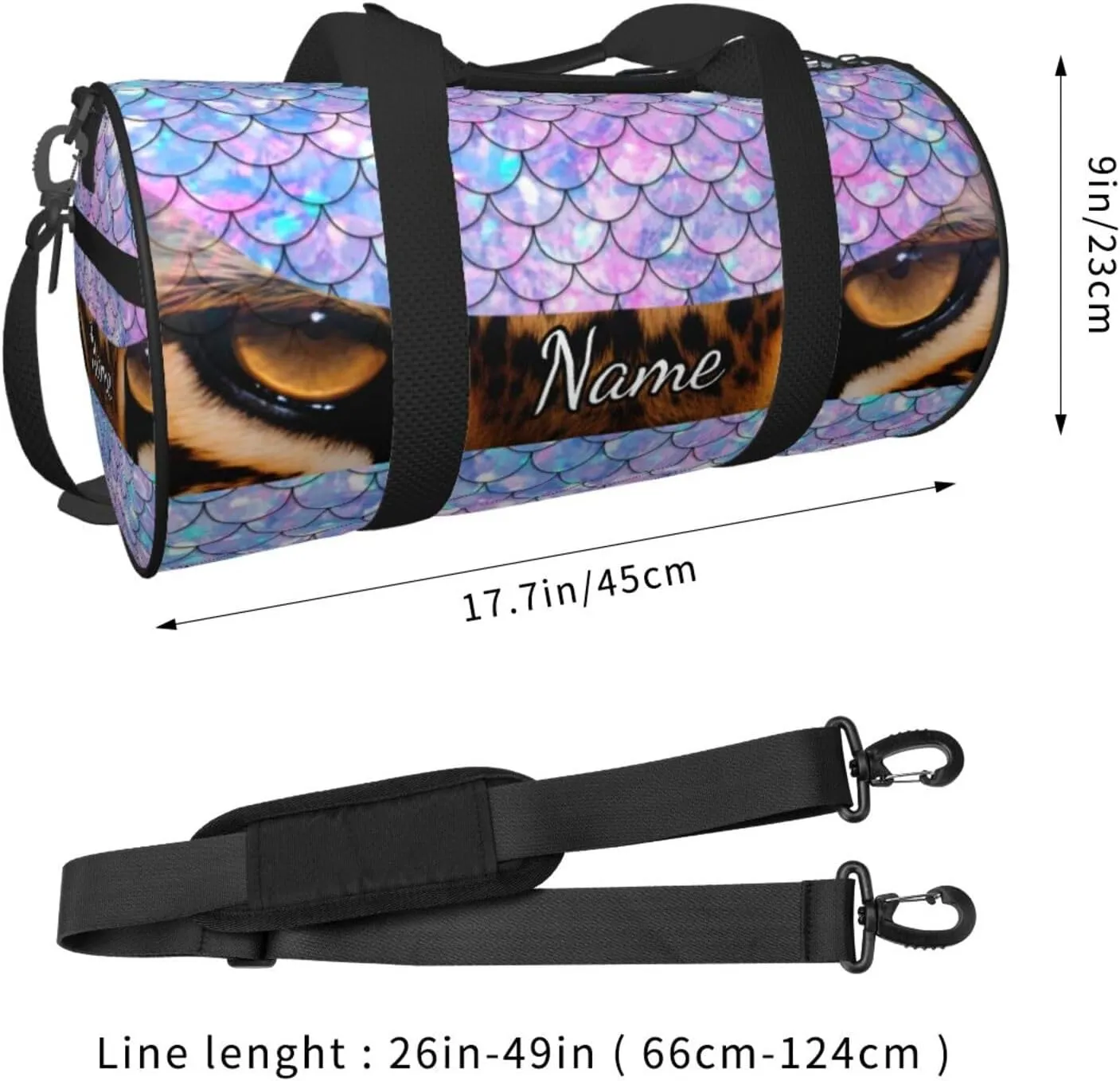 Personalized Gym Duffle Bag for Men,Custom Sports Tote Bag with Name for Women Weekender Carry On Personal Item,17in Mermaid Scale Leopard Eyes Duffel Bag for Travel Overnight Fitness Dance