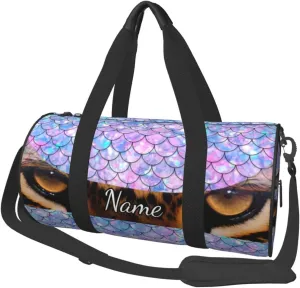 Personalized Gym Duffle Bag for Men,Custom Sports Tote Bag with Name for Women Weekender Carry On Personal Item,17in Mermaid Scale Leopard Eyes Duffel Bag for Travel Overnight Fitness Dance