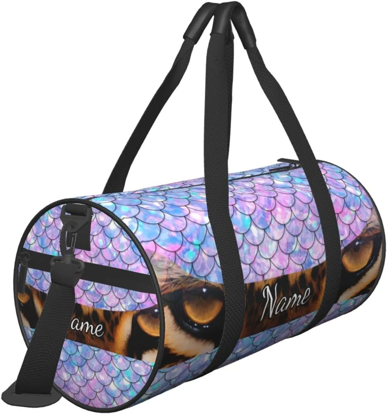 Personalized Gym Duffle Bag for Men,Custom Sports Tote Bag with Name for Women Weekender Carry On Personal Item,17in Mermaid Scale Leopard Eyes Duffel Bag for Travel Overnight Fitness Dance