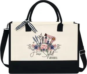 Personalized Hair Stylist Gift - Christmas, Birthday for Hairdressers, Women, Hairstylists, Beauticians - 13 oz Canvas Tote Bag With Zipper
