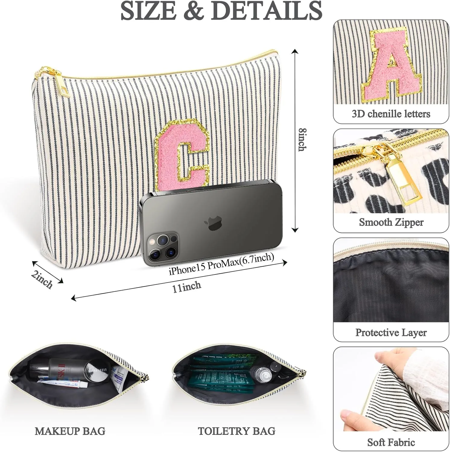 Personalized Initial Cute Pink Cosmetic Bag for Women, Graduation Gifts Makeup Pouch Organizer Bag for Girls 10-14, Travel Toiletry Bag for Her Mom Girlfriend Wife Teacher Birthday Gifts, Leopard A
