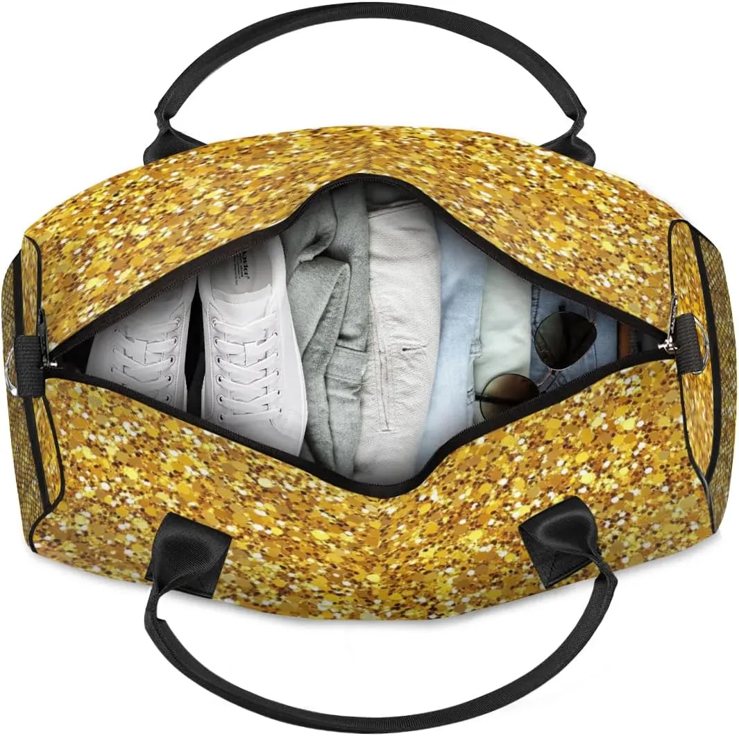 Personalized Initial Travel Duffel Bag with Name, Custom Gym Bag Sport Bag Weekender Overnight Bag for Women Men, Golden Glitter