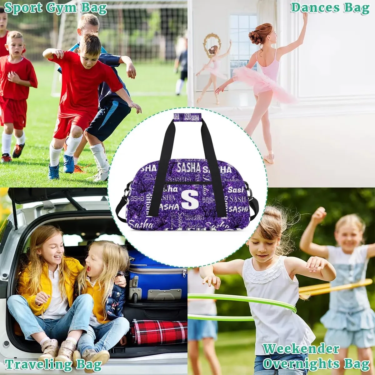 Personalized Initials Duffel Bags for Women, Custom Sport Duffel Bag with Name, Butterfly Print Overnight Carry-On Bag Weekender Bags, Deep Purple Custom Gifts