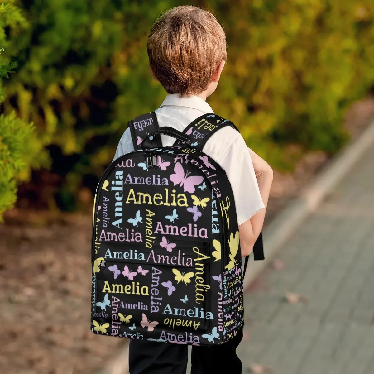 Personalized Kids Backpack School Bags for Girls, Custom Students Backpack Shoulder Bag Laptop Backpack Bookbag Gift for College School Travel Sport Butterfly Black