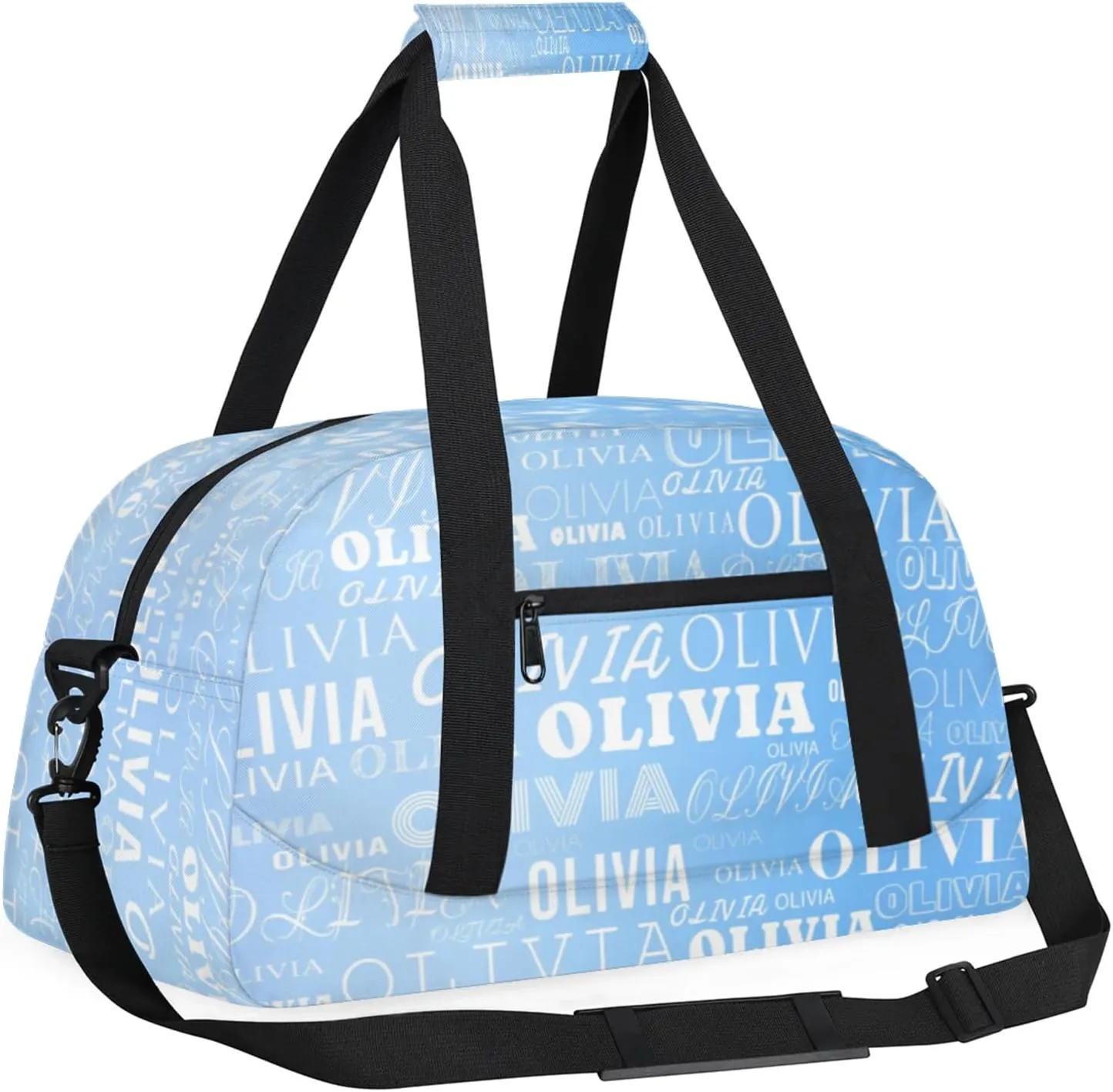 Personalized Kids Duffel Bag with Your Name Lightweight Waterproof Custom Sports Gym Bag with Front Zipper Pocket Foldable Weekender Overnight Bag for School Practice Gymnastic Ballet Gradient Blue