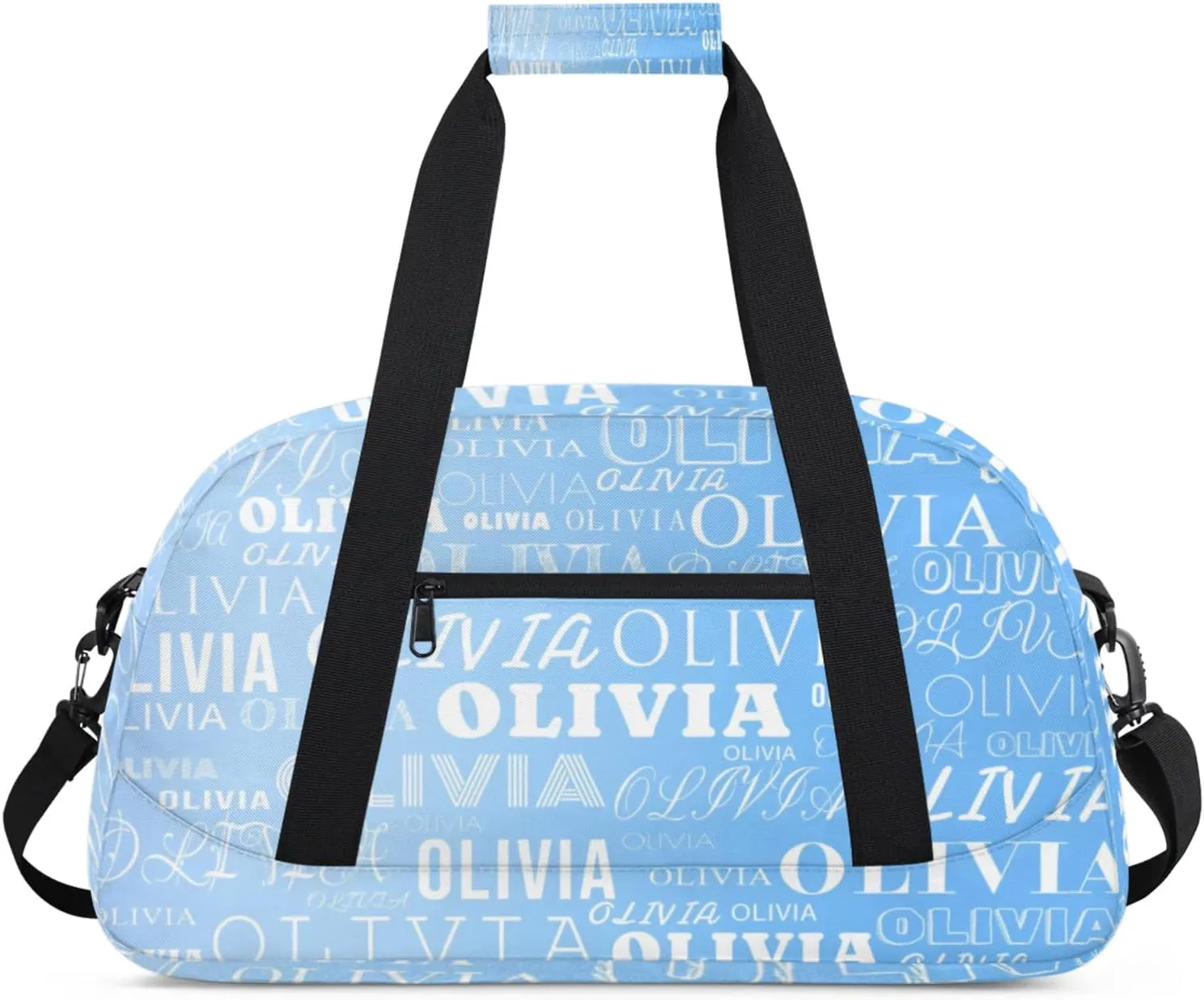 Personalized Kids Duffel Bag with Your Name Lightweight Waterproof Custom Sports Gym Bag with Front Zipper Pocket Foldable Weekender Overnight Bag for School Practice Gymnastic Ballet Gradient Blue