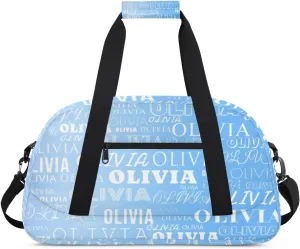 Personalized Kids Duffel Bag with Your Name Lightweight Waterproof Custom Sports Gym Bag with Front Zipper Pocket Foldable Weekender Overnight Bag for School Practice Gymnastic Ballet Gradient Blue