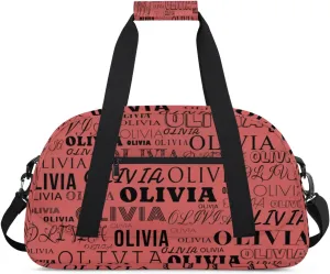 Personalized Kids Duffel Bag with Your Name Lightweight Waterproof Custom Sports Gym Bag with Front Zipper Pocket Foldable Weekender Overnight Bag for School Practice Gymnastic Ballet Indian Red