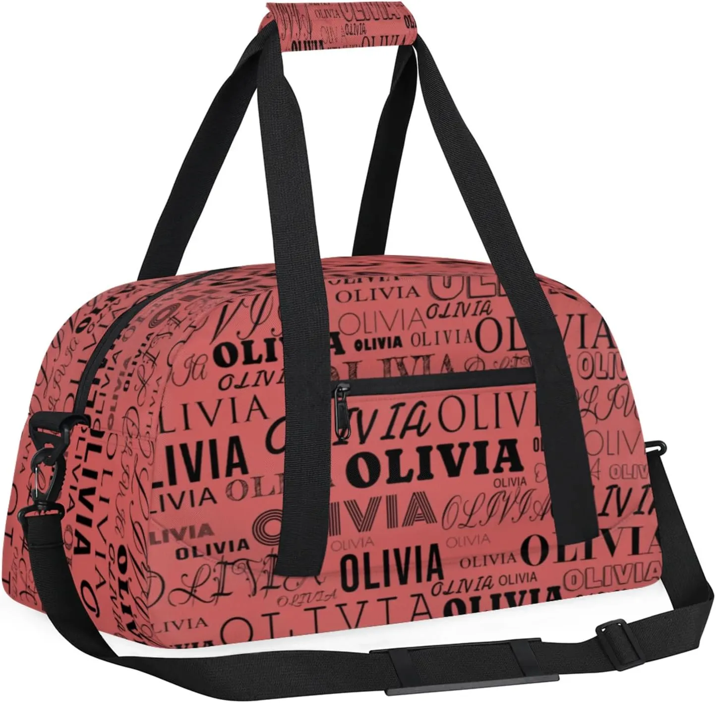 Personalized Kids Duffel Bag with Your Name Lightweight Waterproof Custom Sports Gym Bag with Front Zipper Pocket Foldable Weekender Overnight Bag for School Practice Gymnastic Ballet Indian Red