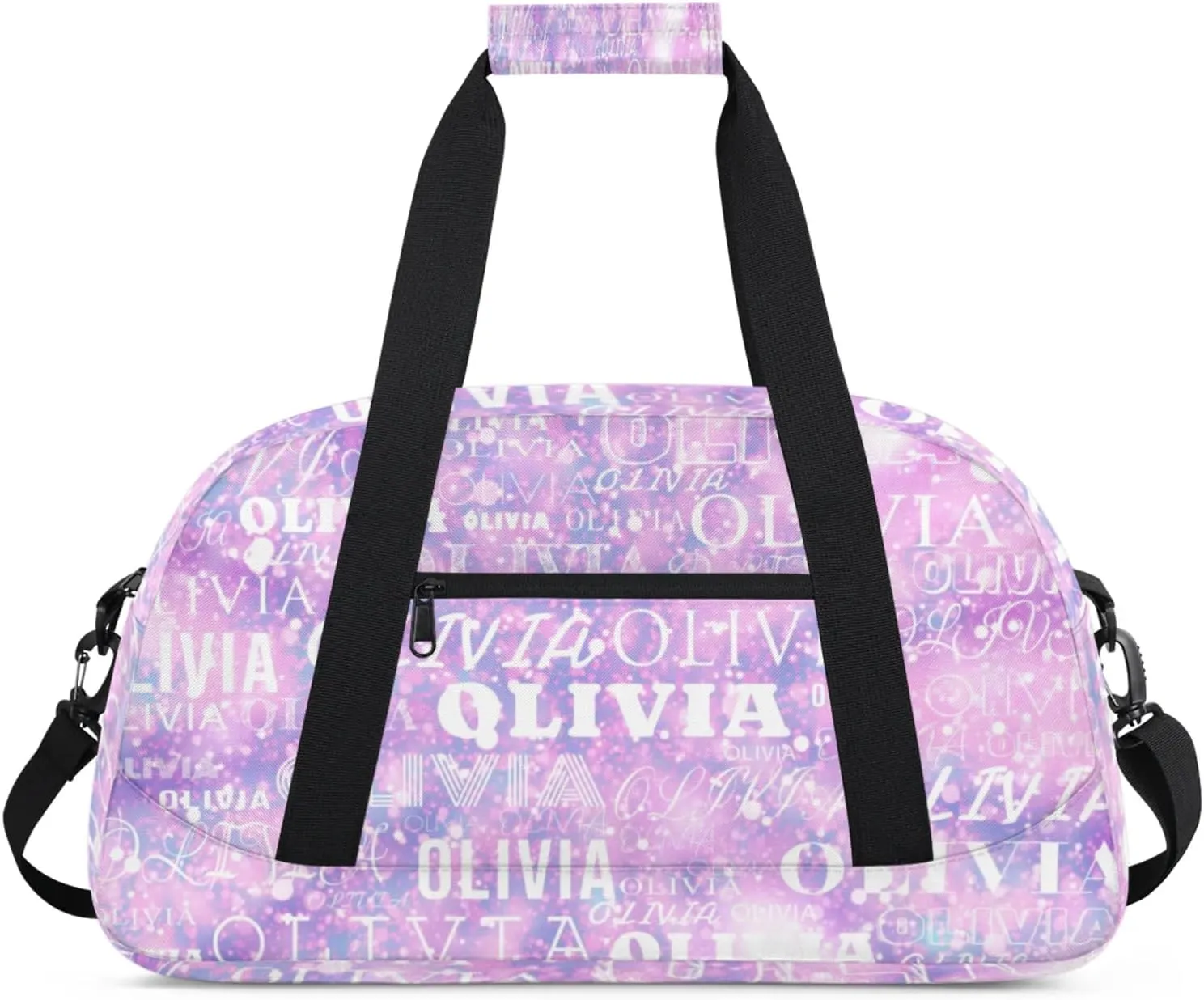 Personalized Kids Duffel Bag with Your Name Lightweight Waterproof Custom Sports Gym Bag with Front Zipper Pocket Foldable Weekender Overnight Bag for School Practice Gymnastic Ballet