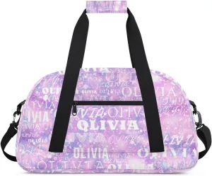 Personalized Kids Duffel Bag with Your Name Lightweight Waterproof Custom Sports Gym Bag with Front Zipper Pocket Foldable Weekender Overnight Bag for School Practice Gymnastic Ballet
