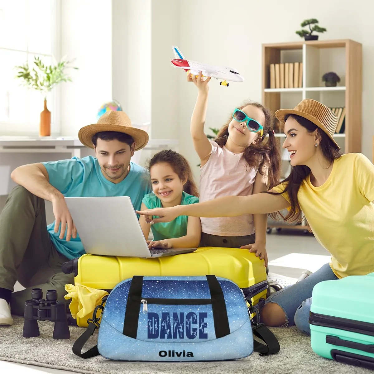 Personalized Kids Duffel Bags for Girls, Personalized Custom Sports Gym Bag, Customized Kids Travel Duffel Bag Girls Dance Bag Weekender Overnight Bag for Kids, Blue Gradient Glitter 36