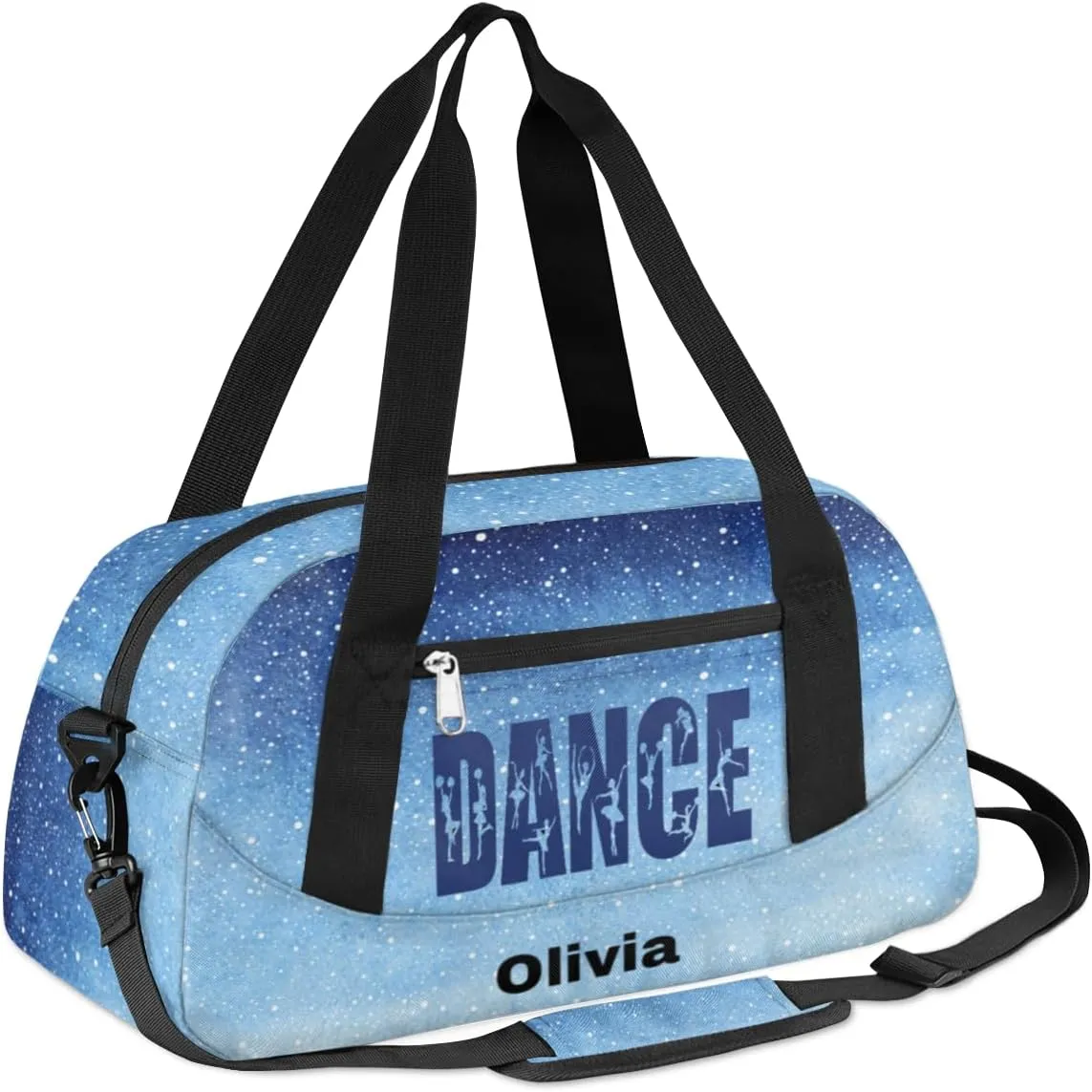 Personalized Kids Duffel Bags for Girls, Personalized Custom Sports Gym Bag, Customized Kids Travel Duffel Bag Girls Dance Bag Weekender Overnight Bag for Kids, Blue Gradient Glitter 36