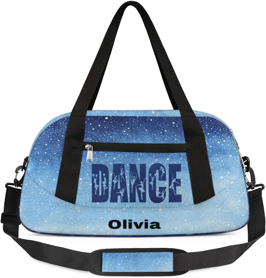 Personalized Kids Duffel Bags for Girls, Personalized Custom Sports Gym Bag, Customized Kids Travel Duffel Bag Girls Dance Bag Weekender Overnight Bag for Kids, Blue Gradient Glitter 36
